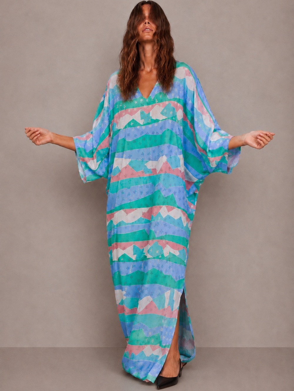 Vtg 80s Mary McFadden Jacquard Caftan